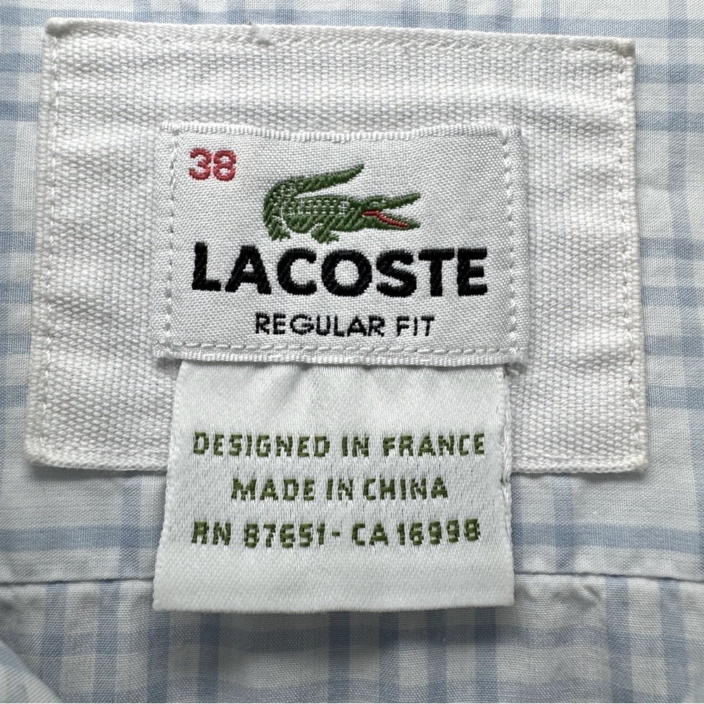Men’s Lacoste Blue & White Casual Button Dwn Shirt Regular Fit w Logo Sz 38 - Picture 6 of 9